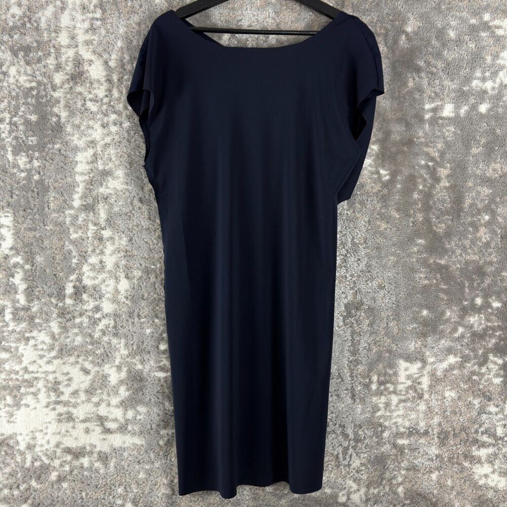 Miilla Size L Boat Neck Knee Length Shift Dress Navy Short Sleeve Pullover Strap